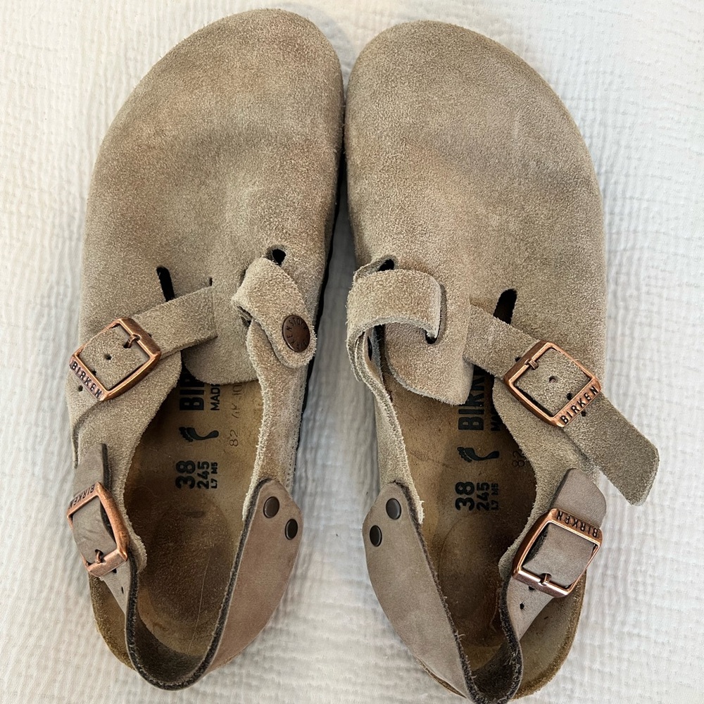 Birkenstock Tokio Taupe Tan Clog Cork Footbed Adjustable Straps Size 38